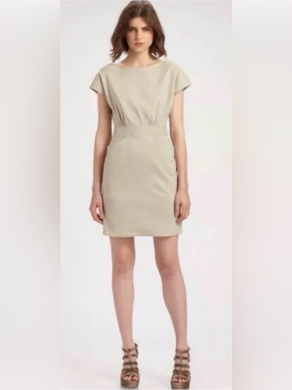 Theory Anderson Shellback Linen Blend Dress Taupe Beige Size 2